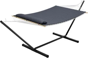 Hammock with Stand for Outside, 2-Person Outdoor Portable Hammock, 475lb Capacity   Breathable Cotton Rope & Quilted Pad, for Outside Garden Yard