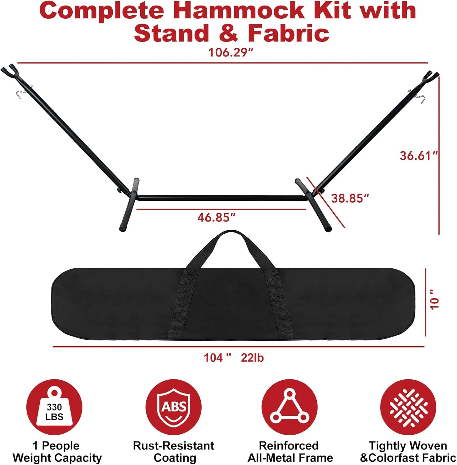 Hammock with Stand for Outside,Easy Assembly Free Standing, Portable Hammock with Carrying Bag for Indoor Outdoor Balcony Backyard, 330 lb Capacity, Desert Stripes