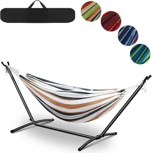 Hammock with Stand for Outside,Easy Assembly Free Standing, Portable Hammock with Carrying Bag for Indoor Outdoor Balcony Backyard, 330 lb Capacity, Desert Stripes