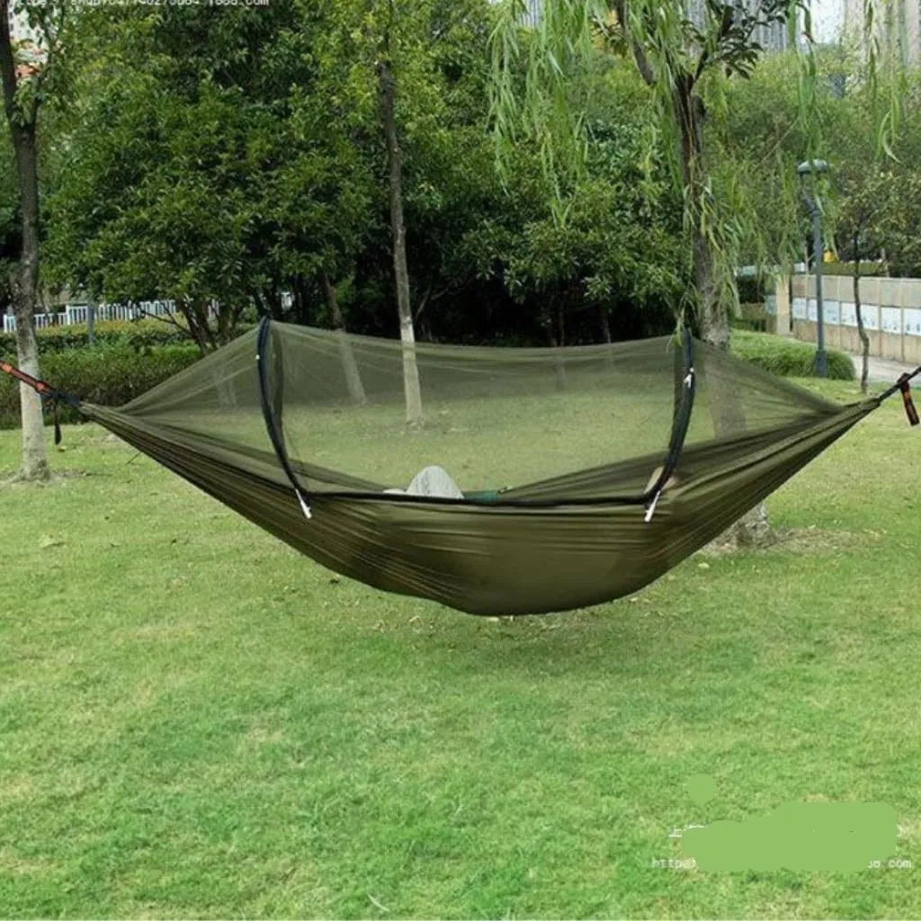 Hammocks Outdoor Anti-Mosquito Hammock Automatic Quick Opening with Mosquito Net Parachute Cloth Single Double Portable Camping Hammocks(A)