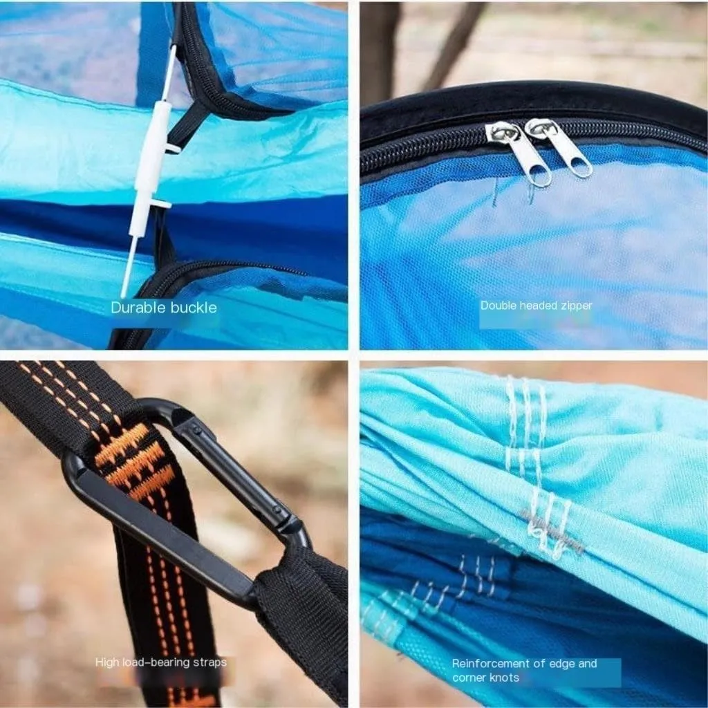 Hammocks Outdoor Anti-Mosquito Hammock Automatic Quick Opening with Mosquito Net Parachute Cloth Single Double Portable Camping Hammocks(A)