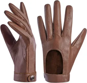 Harssidanzar Leather Driving Gloves For Womens,Touchscreen Texting Unlined Thin Sheepskin Dress Leather Gloves KL021
