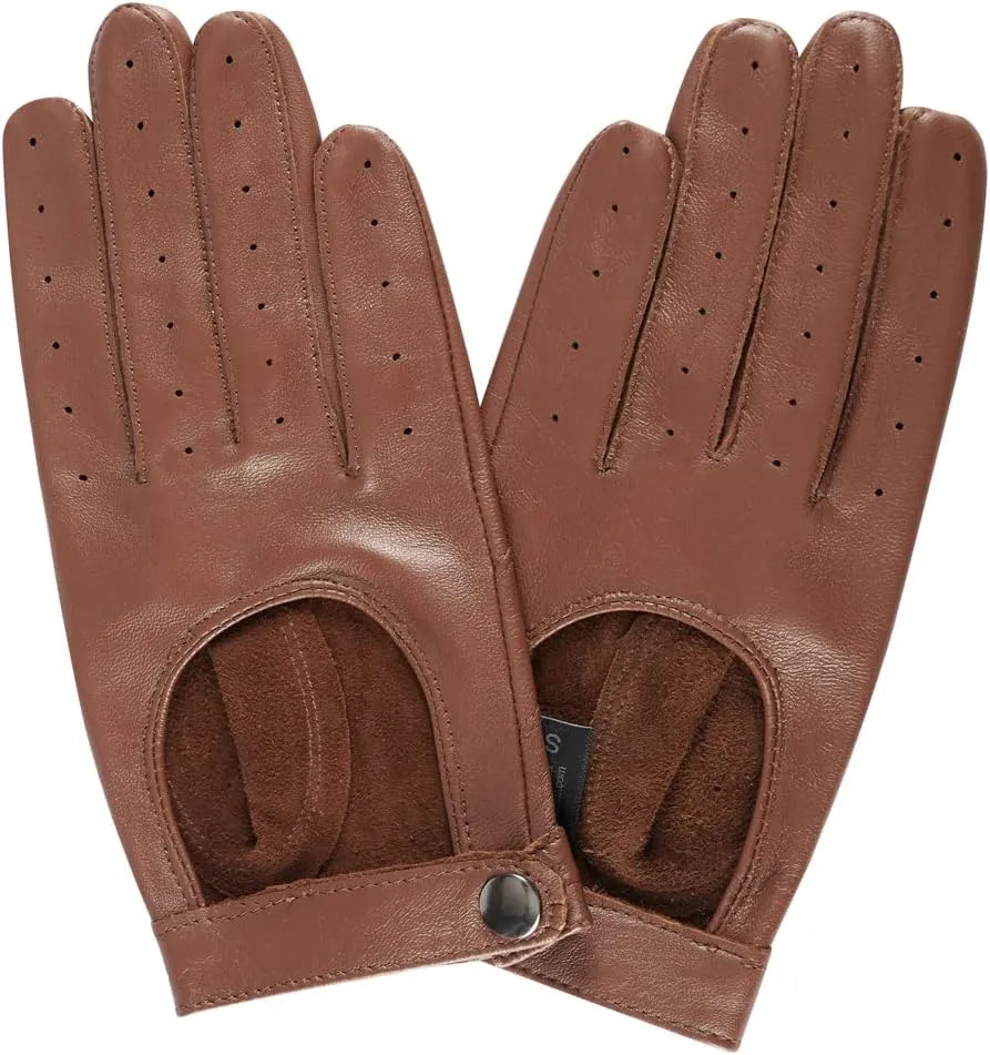 Harssidanzar Leather Driving Gloves For Womens,Touchscreen Texting Unlined Thin Sheepskin Dress Leather Gloves KL021