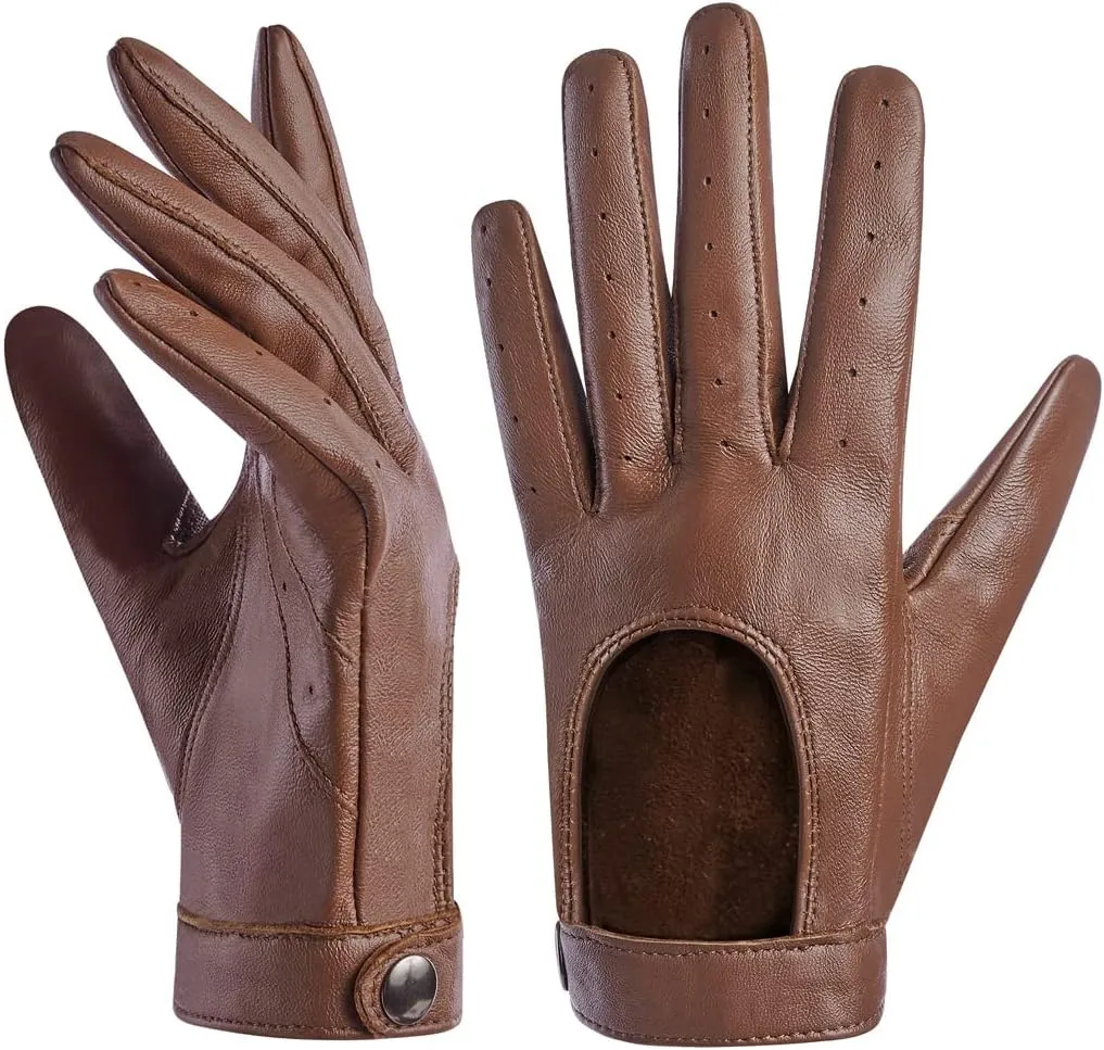 Harssidanzar Leather Driving Gloves For Womens,Touchscreen Texting Unlined Thin Sheepskin Dress Leather Gloves KL021