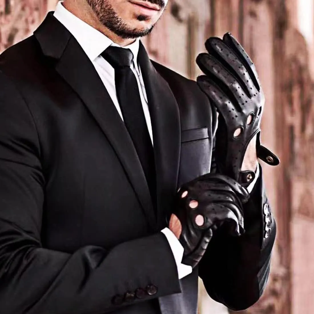 Harssidanzar Mens Lambskin Leather Driving Gloves GM026