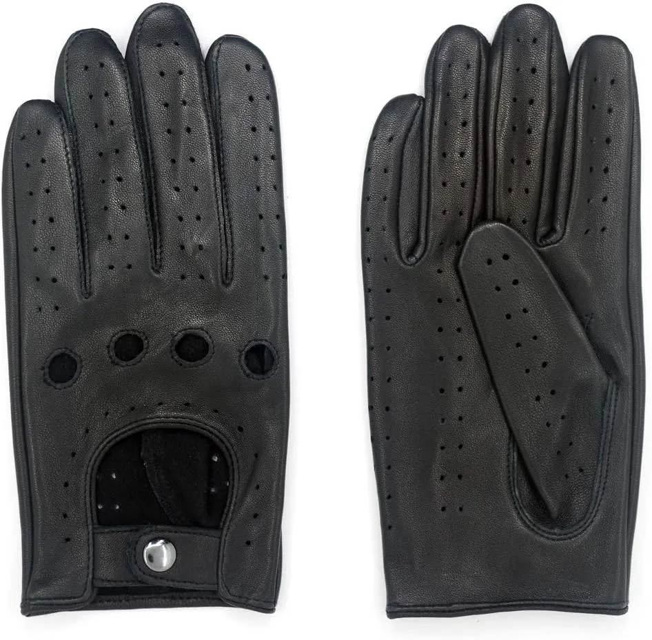 Harssidanzar Mens Lambskin Leather Driving Gloves GM026