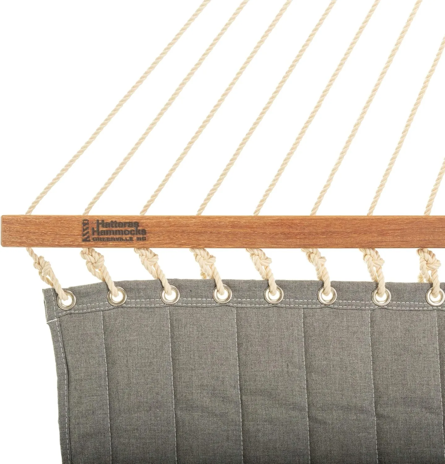 Hatteras Hammocks Large Cast Slate Sunbrella Quilted Hammock with Free Extension Chains & Tree Hooks, Handcrafted in The USA, Accommodates 2 People, 450 LB Weight Capacity, 13 ft. x 55 in.