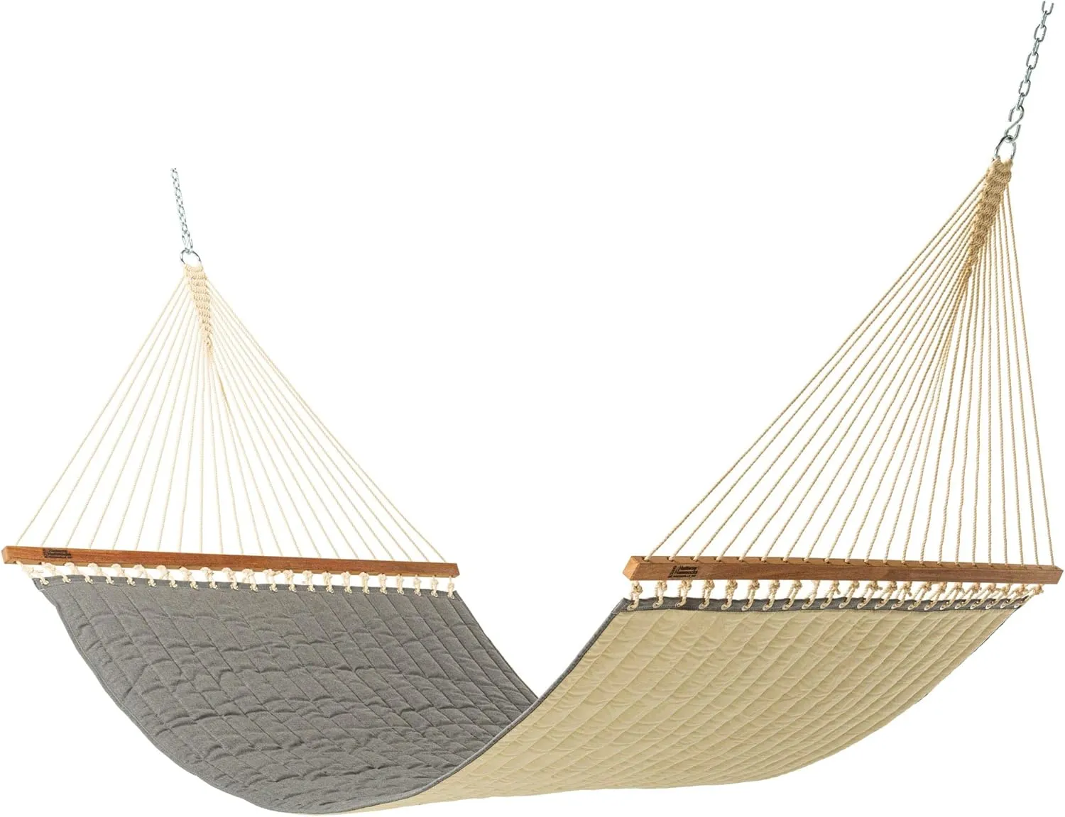 Hatteras Hammocks Large Cast Slate Sunbrella Quilted Hammock with Free Extension Chains & Tree Hooks, Handcrafted in The USA, Accommodates 2 People, 450 LB Weight Capacity, 13 ft. x 55 in.