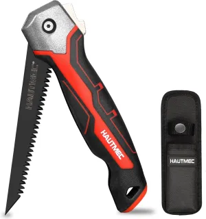 HAUTMEC 5" Folding Drywall Saw/Jab Saw/Keyhole Saw with Carbon Steel Blade, Sheetrock Saw with 7TPI Triple Sharpen Teeth, Compact Design with Holster, for Drywall, Wallboard, Plywood, PVC, HT0415