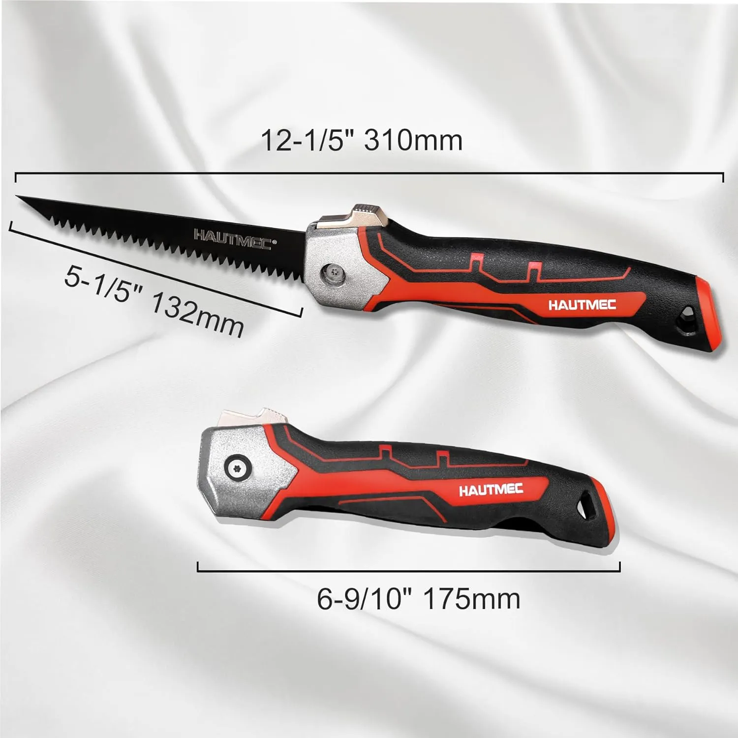 HAUTMEC 5" Folding Drywall Saw/Jab Saw/Keyhole Saw with Carbon Steel Blade, Sheetrock Saw with 7TPI Triple Sharpen Teeth, Compact Design with Holster, for Drywall, Wallboard, Plywood, PVC, HT0415