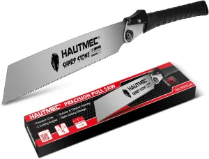 HAUTMEC Japanese Pull Saw, 9“ Foldable Hand Saw with SK5 Steel Blade, Trapezoidal Teeth for Woodworking, Sharp Stone Series, HT0312