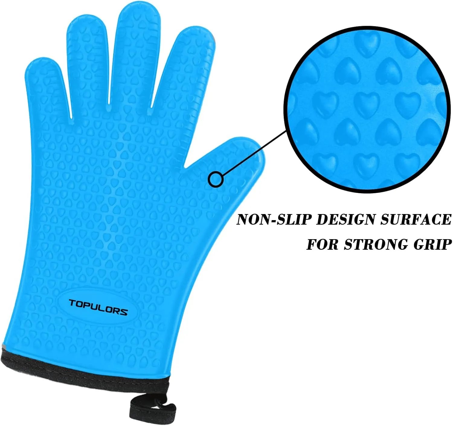 Heat Resistant Silicone Gloves for Cooking, Grilling, and BBQ Non-Slip Grip, Five-Finger Design with Inner Cotton Layer - Perfect for Handling Hot Food, Meat, and Potholders Inner Cotton Layer- Blue