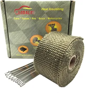 Heat Shield Insulation with Ties for Pipe 16' Roll Titanium Motorcycle Exhaust Tape Thermal Protection