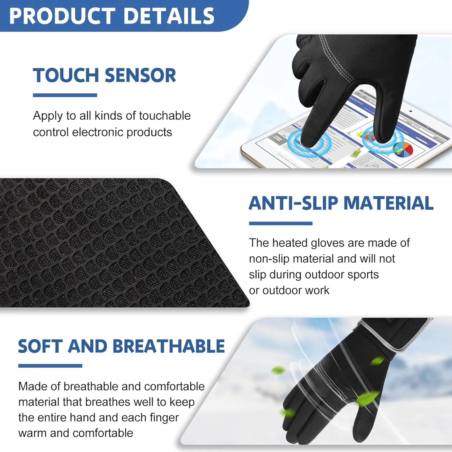 Heated Glove Liners for Men Women, Rechargeable Thin Gloves Hand Warmer with Remaining Power Display for Typing Driving Riding Cycling Hiking Running Hunting