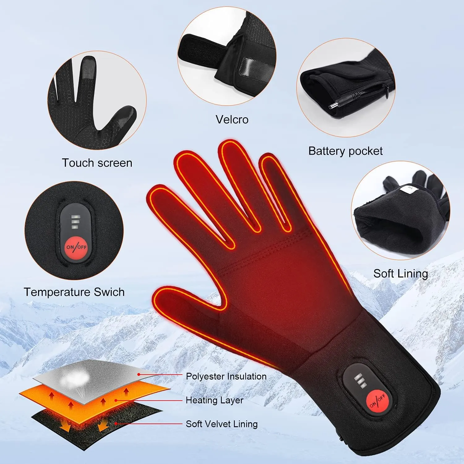 Heated Glove Liners for Men Women,Rechargeable Electric Battery Heating Riding Ski Snowboarding Hiking Cycling Hunting Thin Gloves Hand Warmer