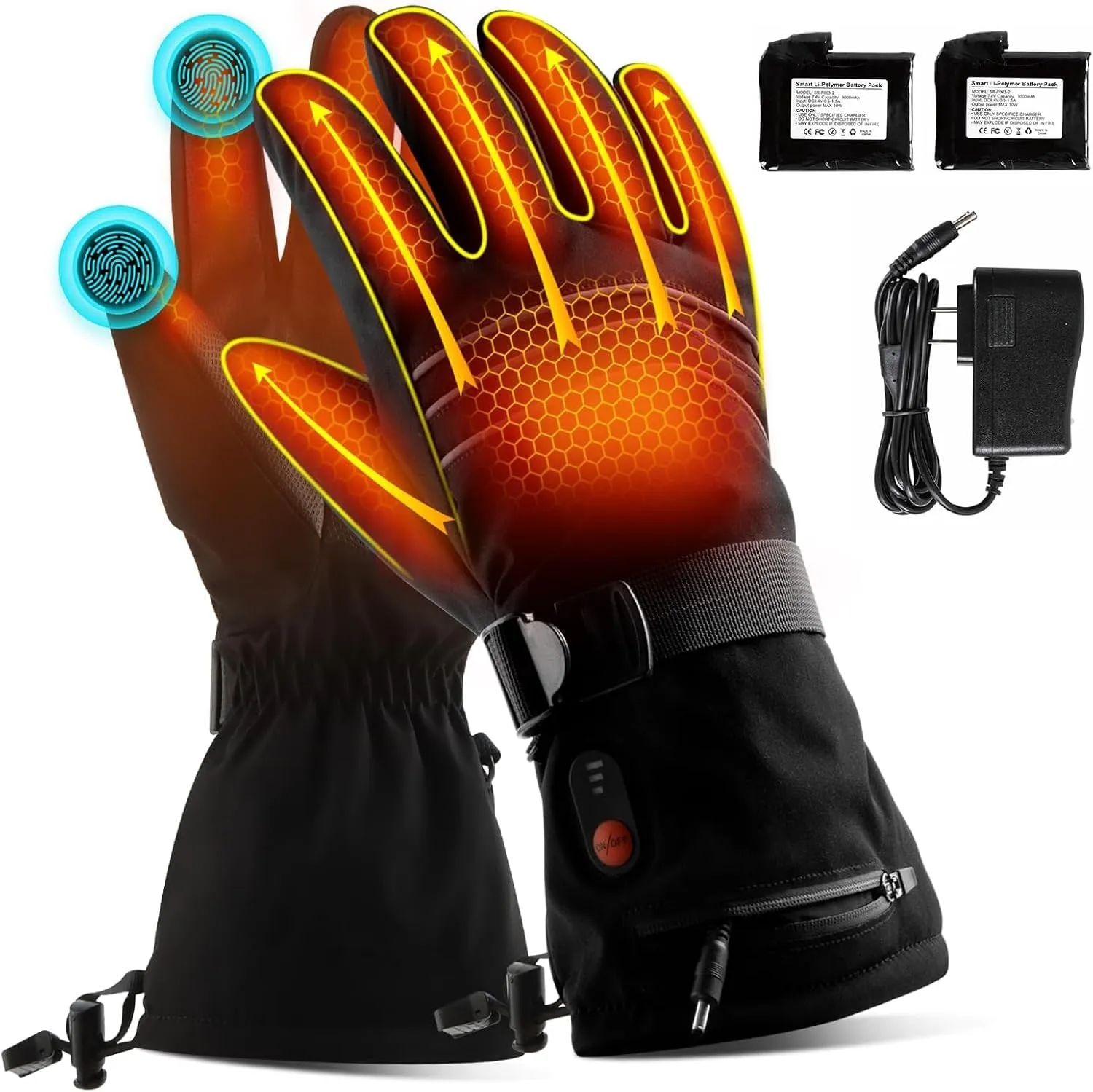 Heated Gloves for Men Women,7.4V 6400 mAh Electric Battery Heated Ski Gloves 3 Heating Level,Waterproof Touchscreen Heating Gloves for Outdoor Work Cycling Snowboarding Motorcycle