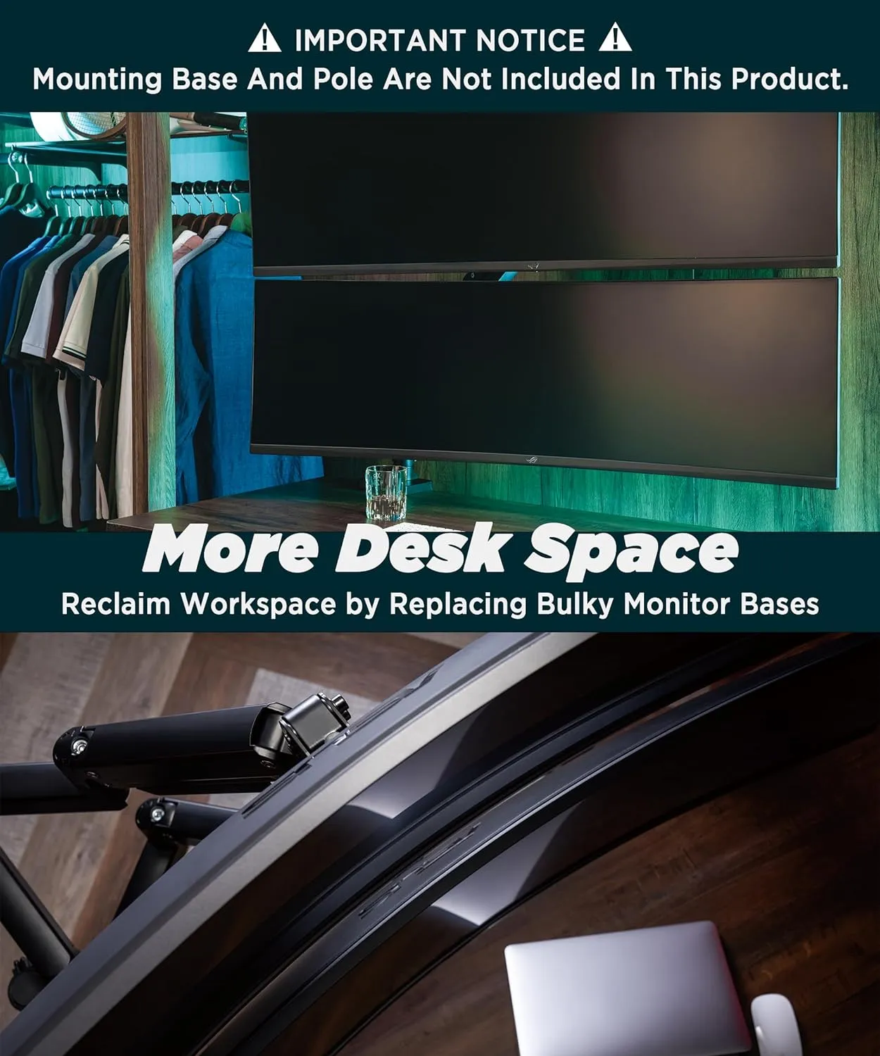 Heavy Duty Extension Arm [Accessory Only - Requires MA20P-S Single Monitor Arm for Use] Dual 49" Vertical Stacked Monitor Mount Height Adjustable - 100x100 VESA Mount, Black, MA20P-A