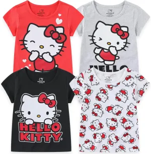 Hello Kitty Sanrio Girls 4 Pack Short Sleeve T-Shirt for Little and Big Kids