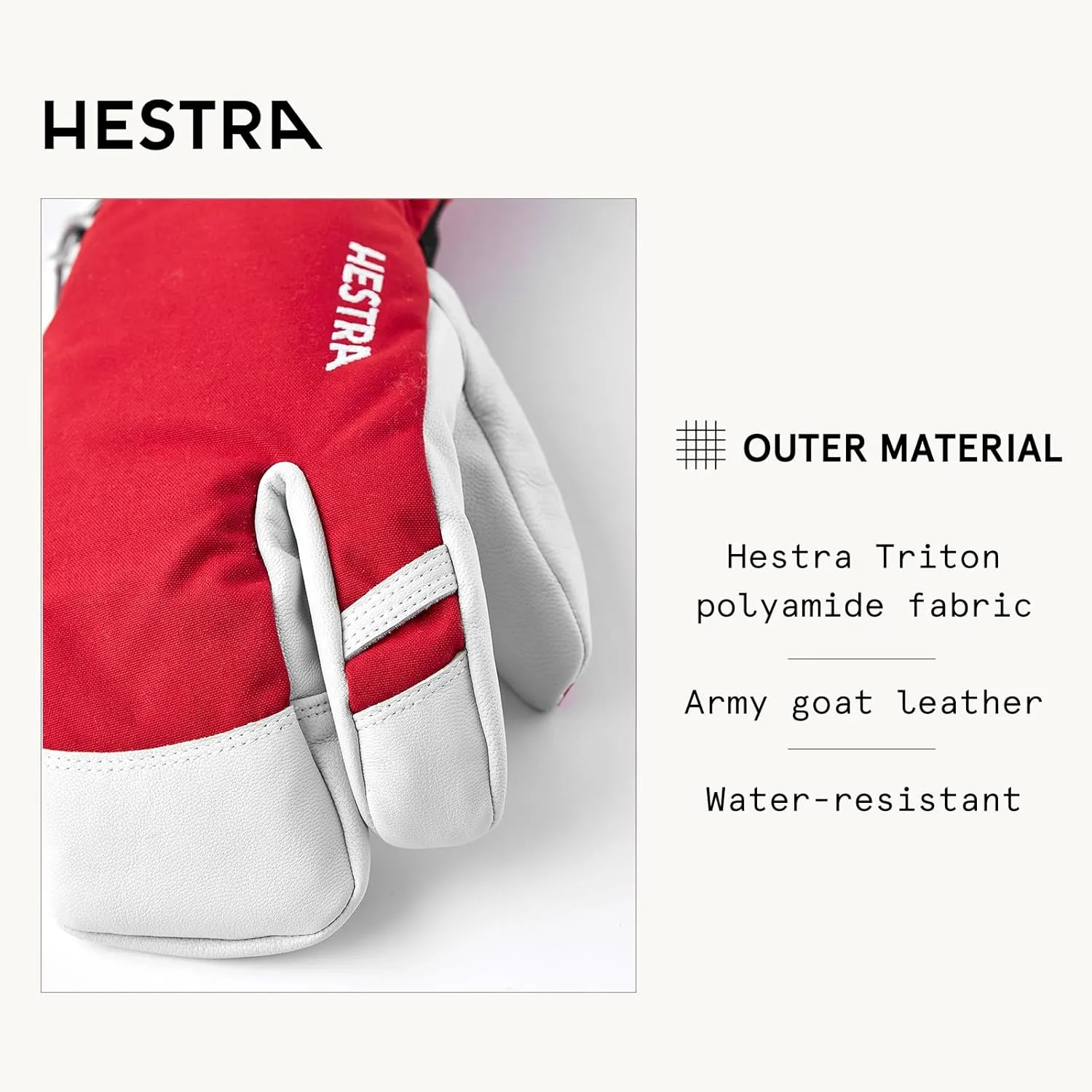 Hestra Army Leather Heli Ski Glove, 3-Finger Snow Glove for Skiing & Snowboarding for Men & Women