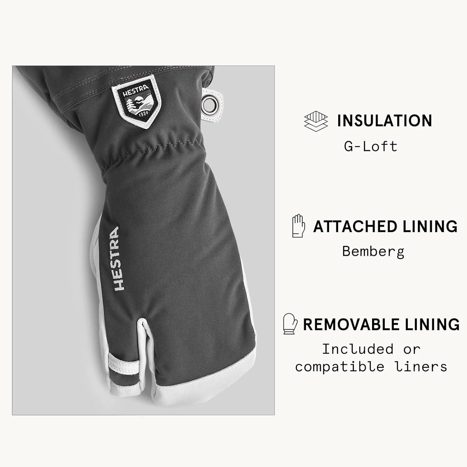 Hestra Army Leather Heli Ski Glove, 3-Finger Snow Glove for Skiing & Snowboarding for Men & Women