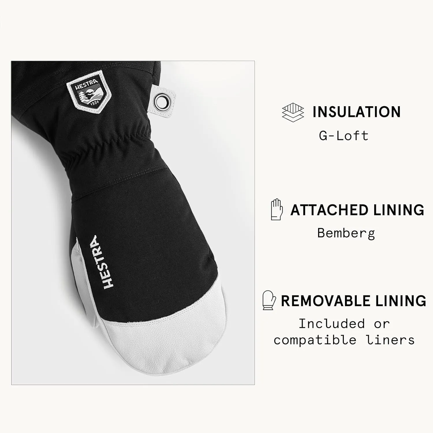 Hestra Army Leather Heli Ski Mitt, Snow Mitten Glove for Skiing & Snowboarding for Men & Women