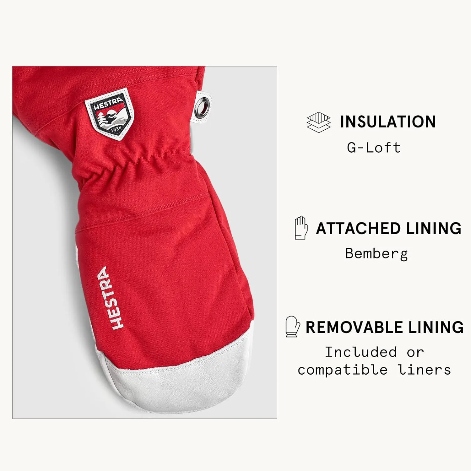 Hestra Army Leather Heli Ski Mitt, Snow Mitten Glove for Skiing & Snowboarding for Men & Women