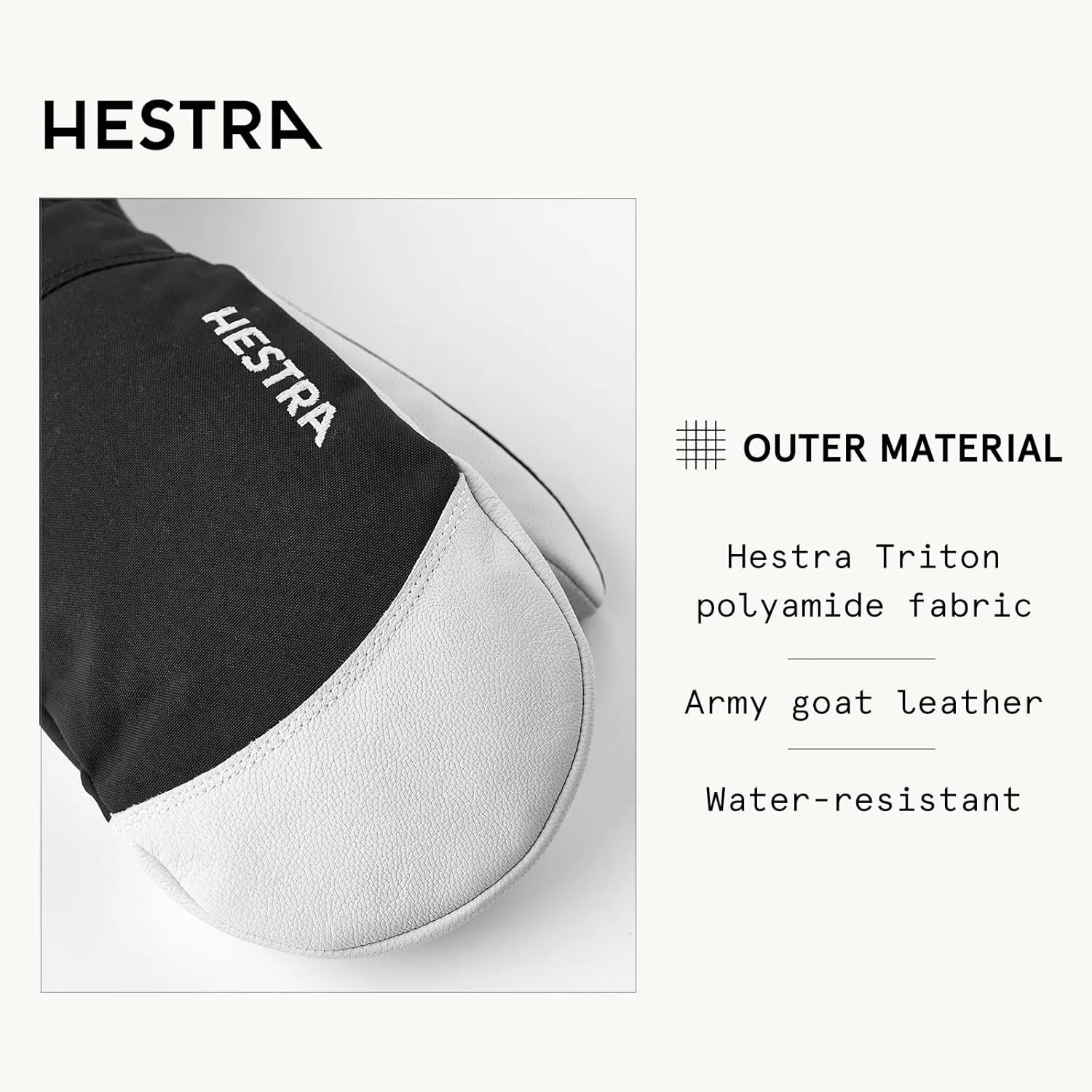 Hestra Army Leather Heli Ski Mitt, Snow Mitten Glove for Skiing & Snowboarding for Men & Women