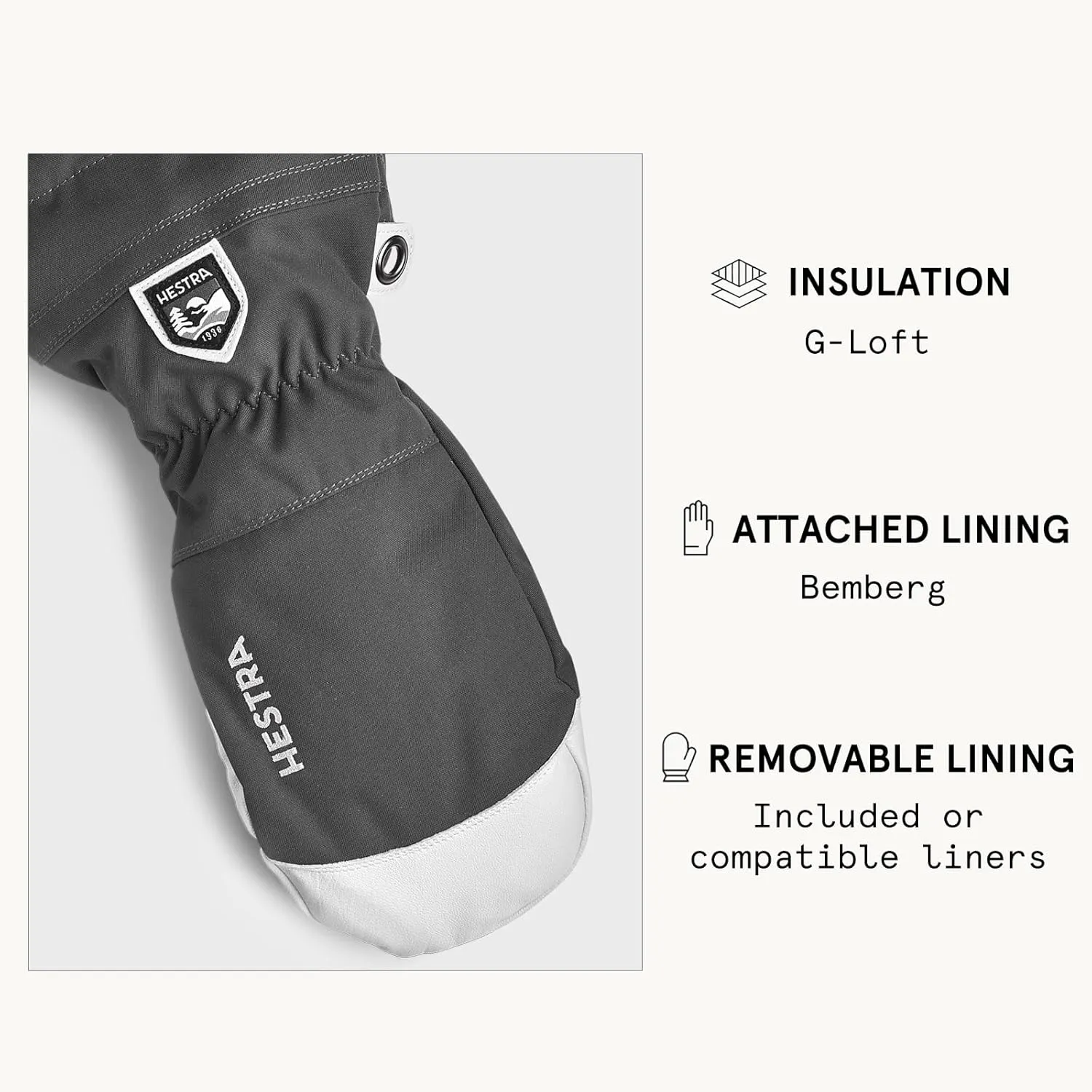 Hestra Army Leather Heli Ski Mitt, Snow Mitten Glove for Skiing & Snowboarding for Men & Women