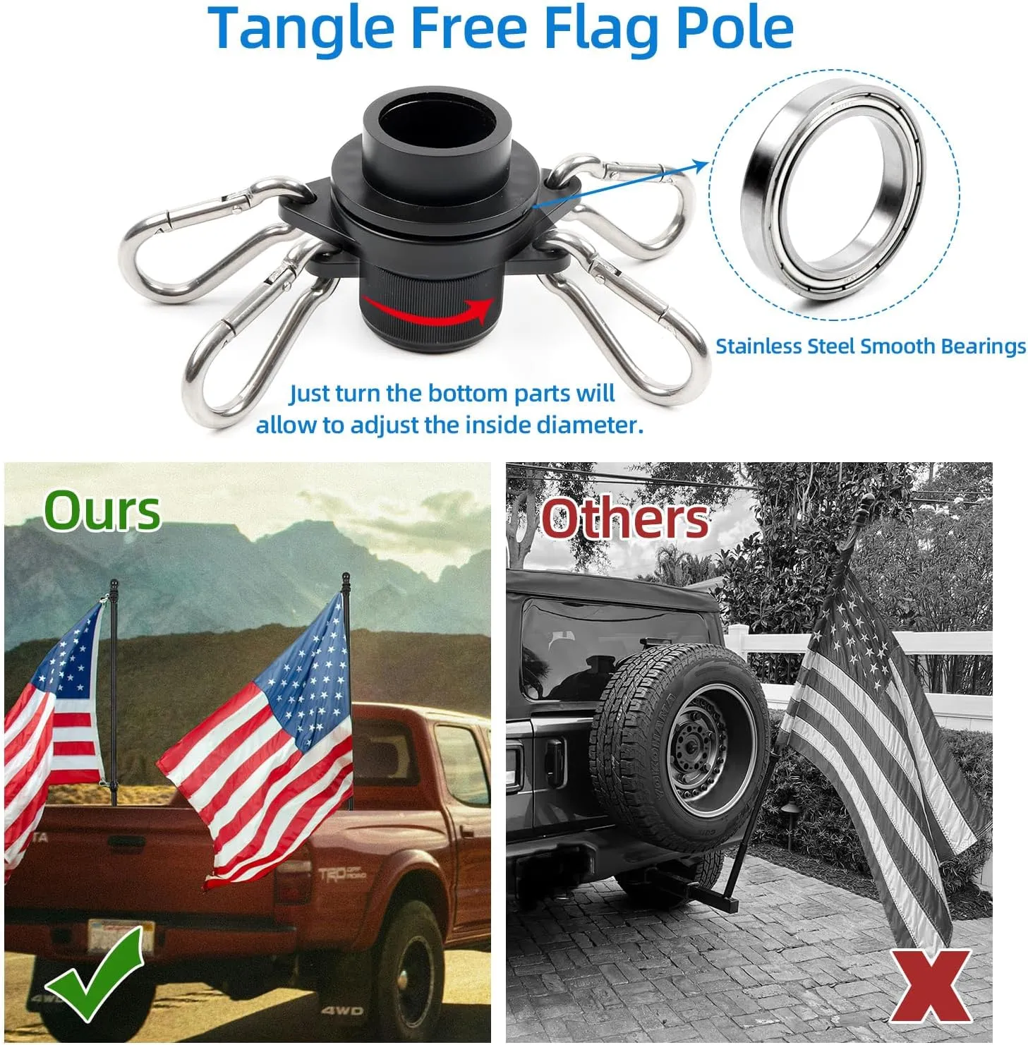 HIBLE 5 Foot Carbon Fiber Flag Pole Single Piece Flag Pole for Truck, House, Boat, Vehicle, SUV (1 Inch, Fit 2x3 FT Flag and 1-1.25 Inch Mount)
