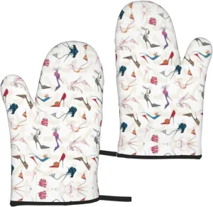 High Heel Shoes Print High Heat Qven Mitts 5.9 X 11in Waterproof Non Slip BBQ Gloves for Kitchen Baking