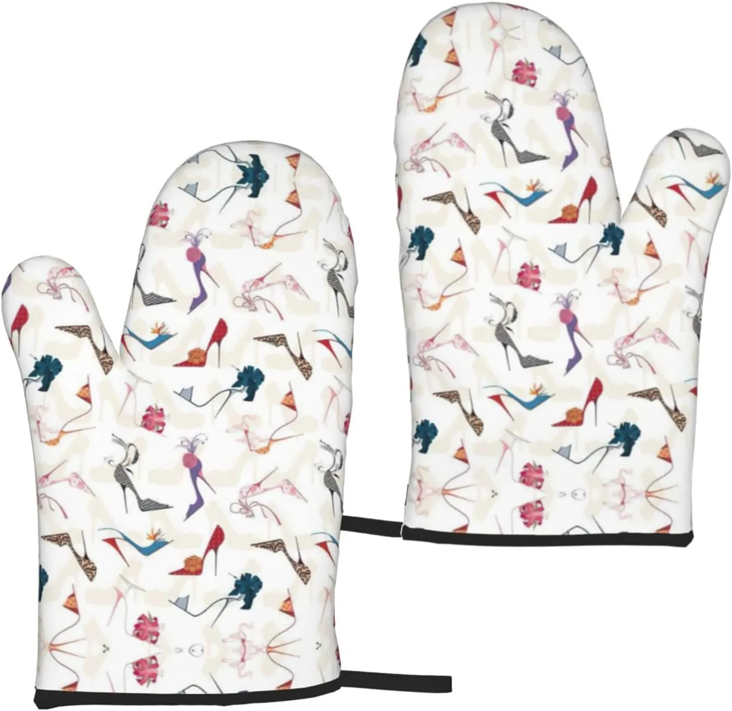 High Heel Shoes Print High Heat Qven Mitts 5.9 X 11in Waterproof Non Slip BBQ Gloves for Kitchen Baking