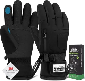Hikenture Snow Gloves for Men&Women, 3M Thinsulate Waterproof Skiing Gloves with Pocket and Touchscreen Functionality