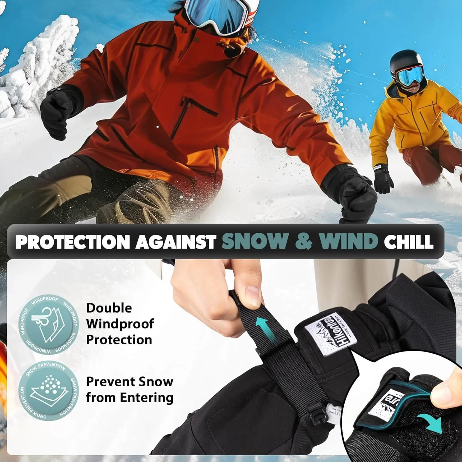 Hikenture Snow Gloves for Men&Women, 3M Thinsulate Waterproof Skiing Gloves with Pocket and Touchscreen Functionality