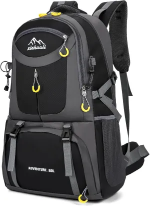 Hiking Backpack, 60L Large Camping Backpack Waterproof for Travel, Lightweight Day pack for Men Women, Black