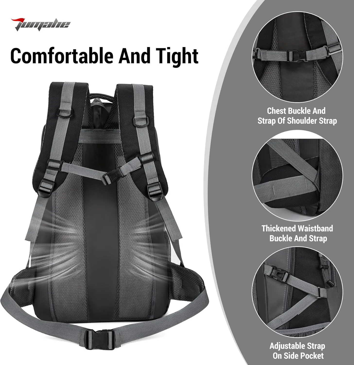 Hiking Backpack, 60L Large Camping Backpack Waterproof for Travel, Lightweight Day pack for Men Women, Black