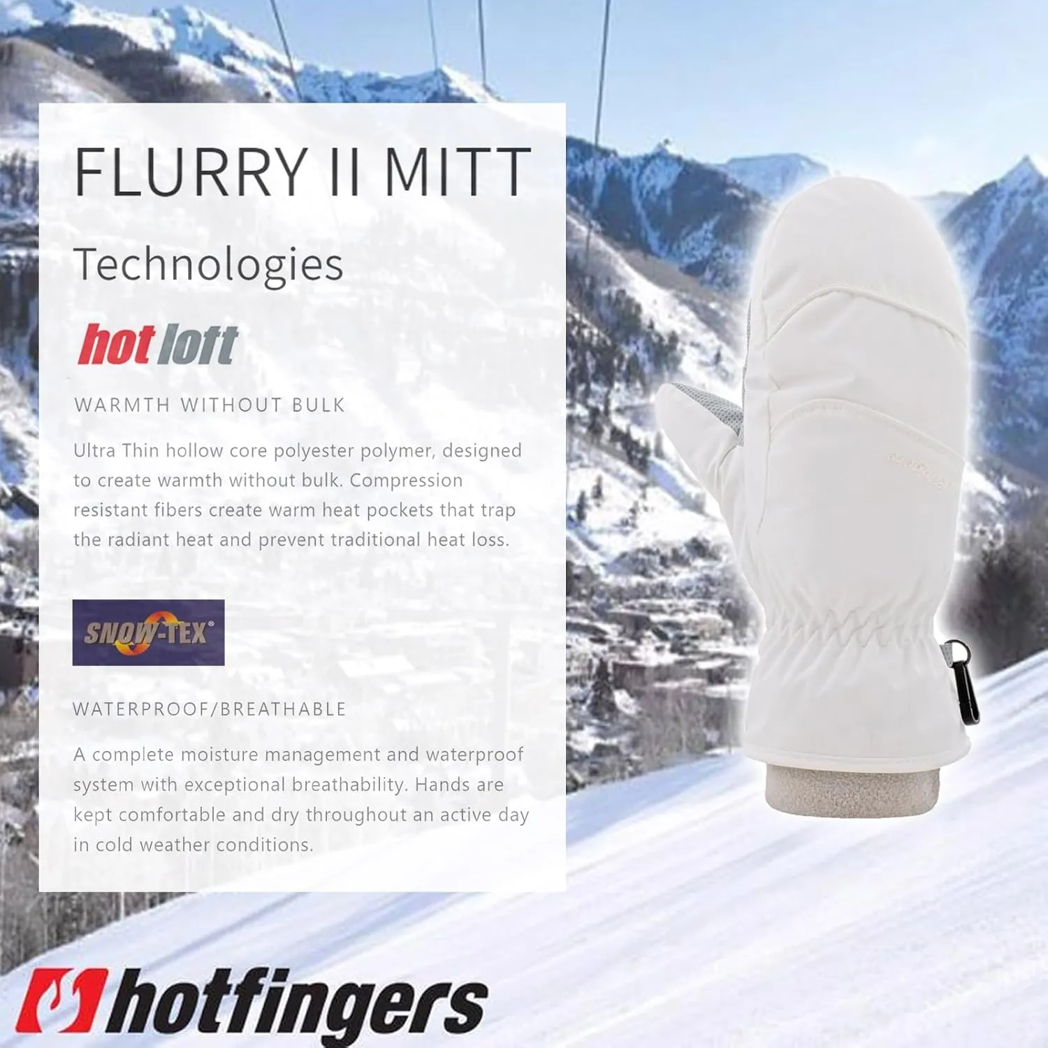 HOTFINGERS Women's Flurry ll Alpine Sport Winter Mitts | Insulated Waterproof Windproof Soft Cold Weather Gloves for Women