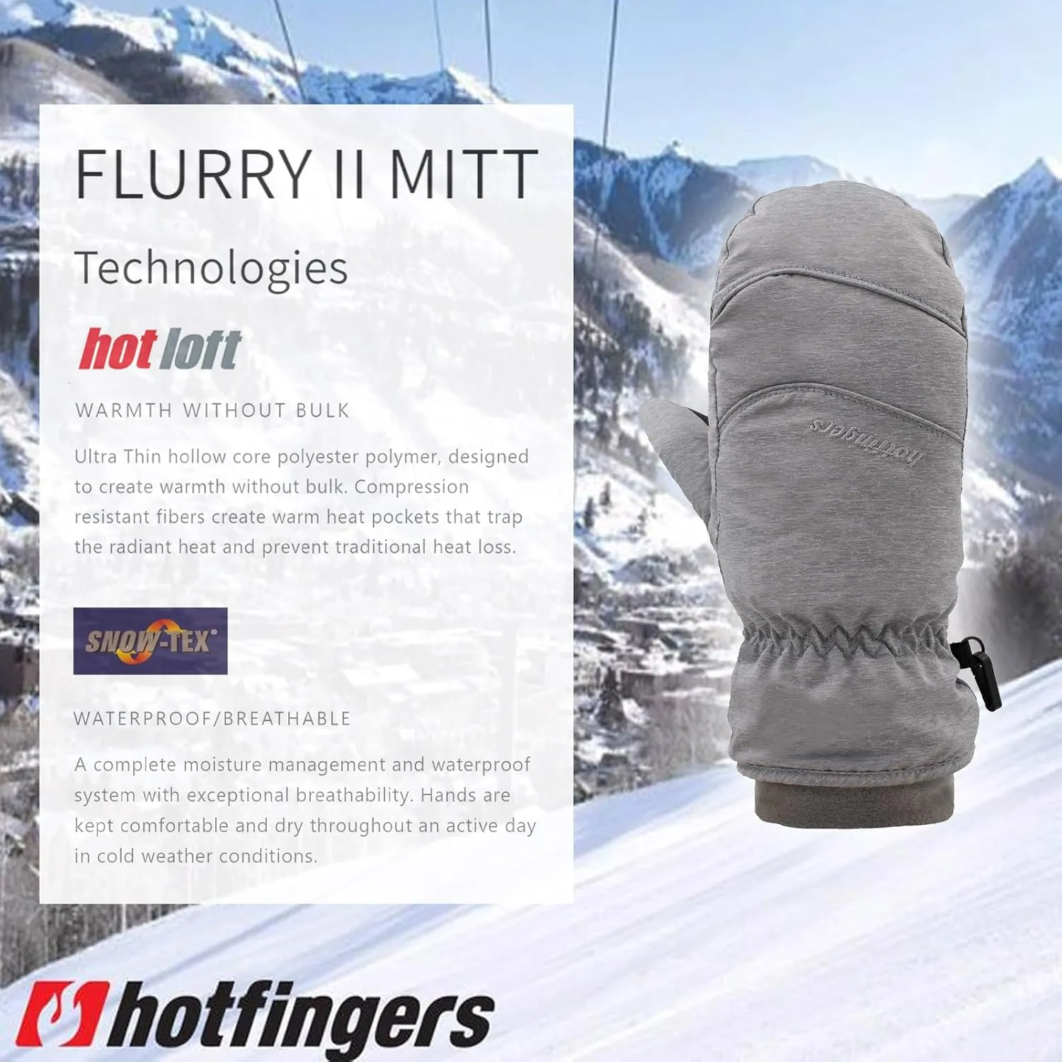 HOTFINGERS Women's Flurry ll Alpine Sport Winter Mitts | Insulated Waterproof Windproof Soft Cold Weather Gloves for Women
