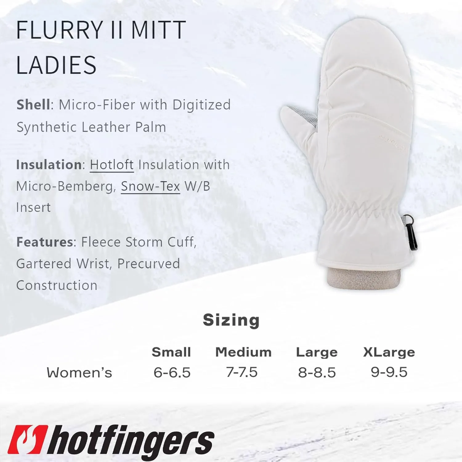 HOTFINGERS Women's Flurry ll Alpine Sport Winter Mitts | Insulated Waterproof Windproof Soft Cold Weather Gloves for Women