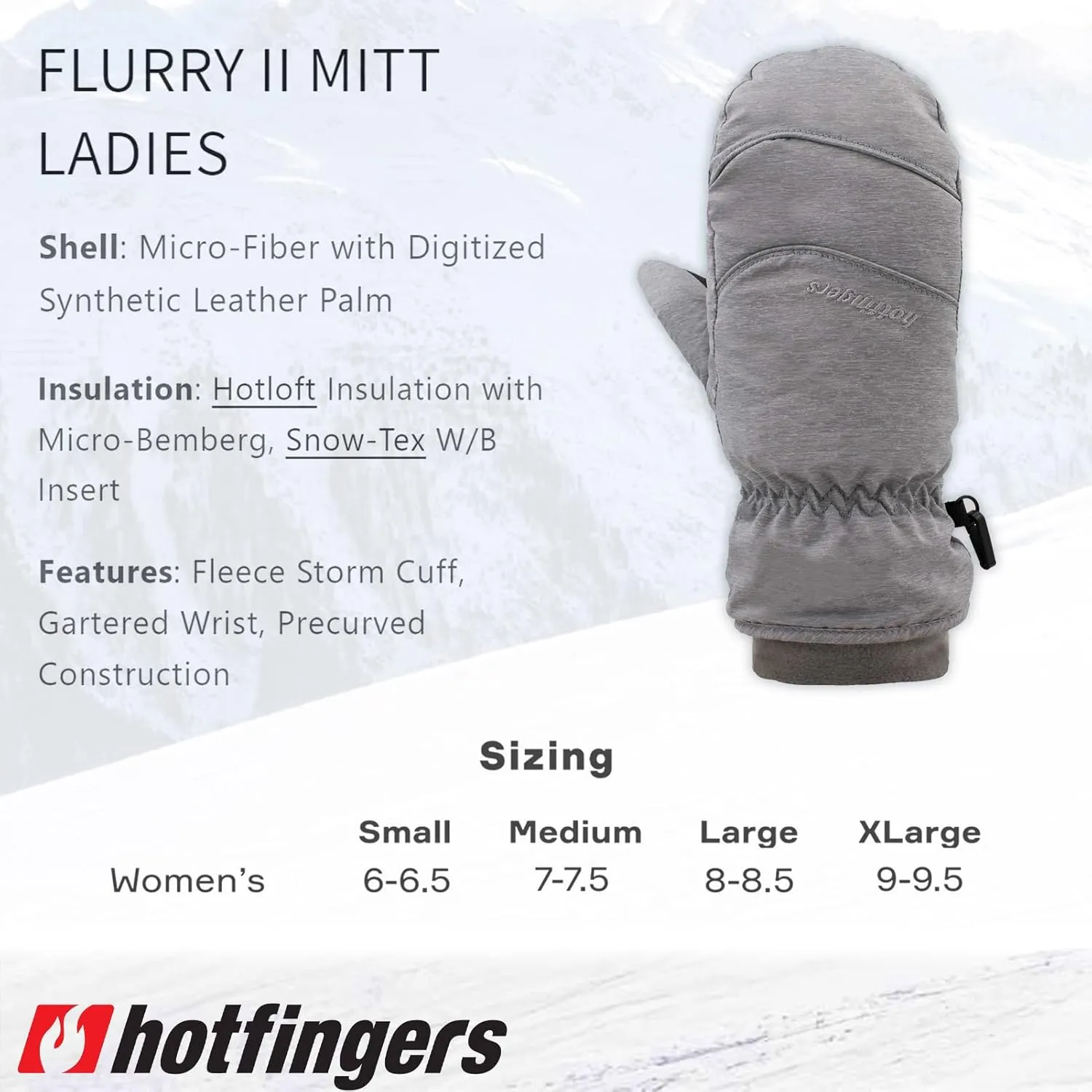 HOTFINGERS Women's Flurry ll Alpine Sport Winter Mitts | Insulated Waterproof Windproof Soft Cold Weather Gloves for Women