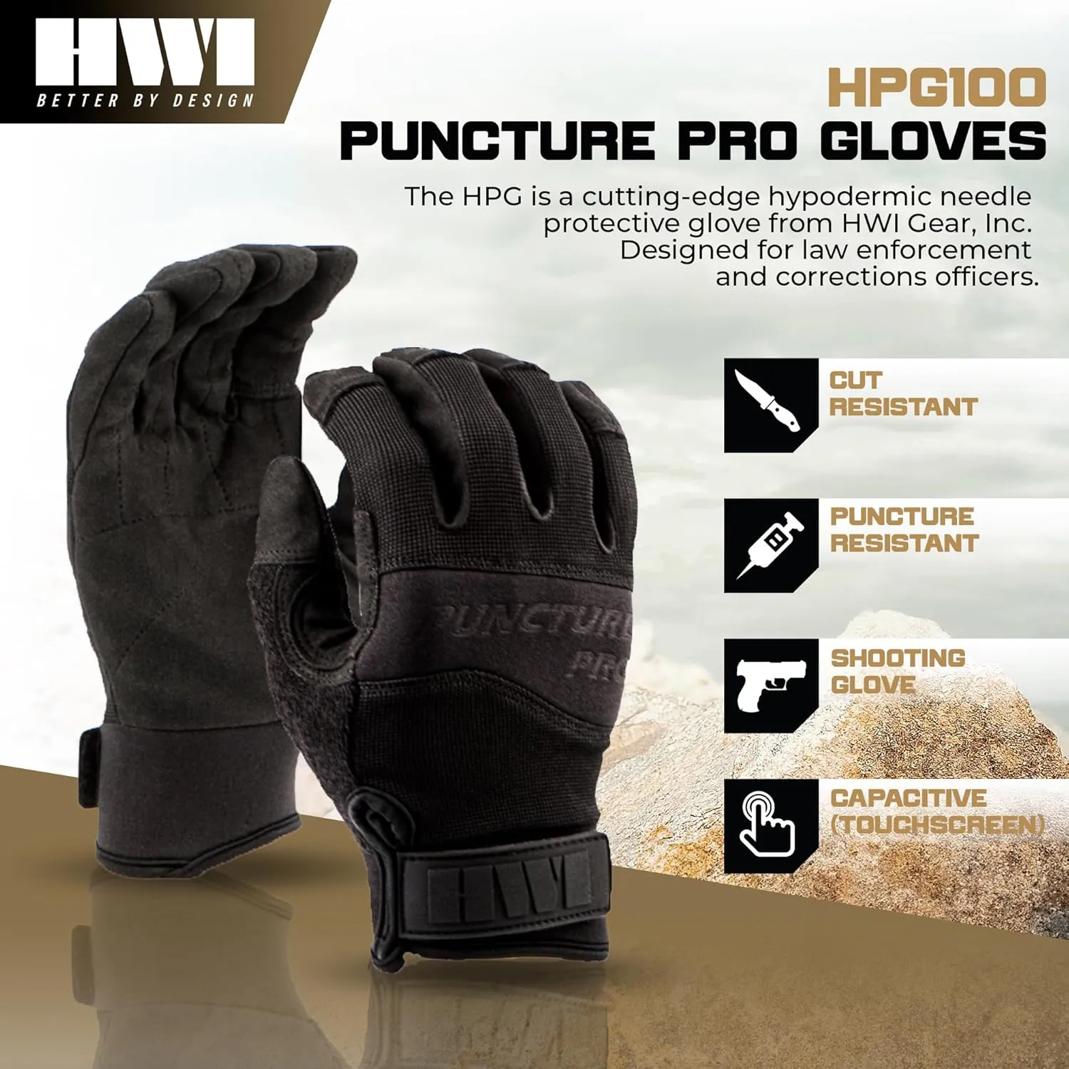 HPG100 Puncture Pro Duty Glove Cut-Resistant, Hypodermic Needle Protective, Touchscreen Capable