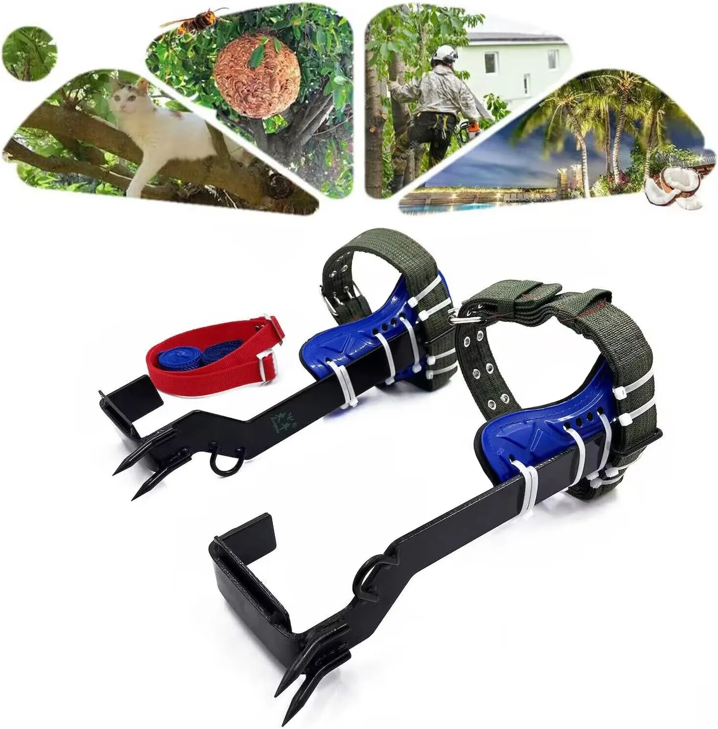 HTTMT- Upgraded Tree/Pole Climber Climbing Spike Kit, Safety Adjustable Belt Lanyard Rope Rescue Belt With 2 Sturdy Gears,Life Adventure,Picking Fruit,Hunting Observation [P/N: ET-OUTDOOR002-A-RAW]