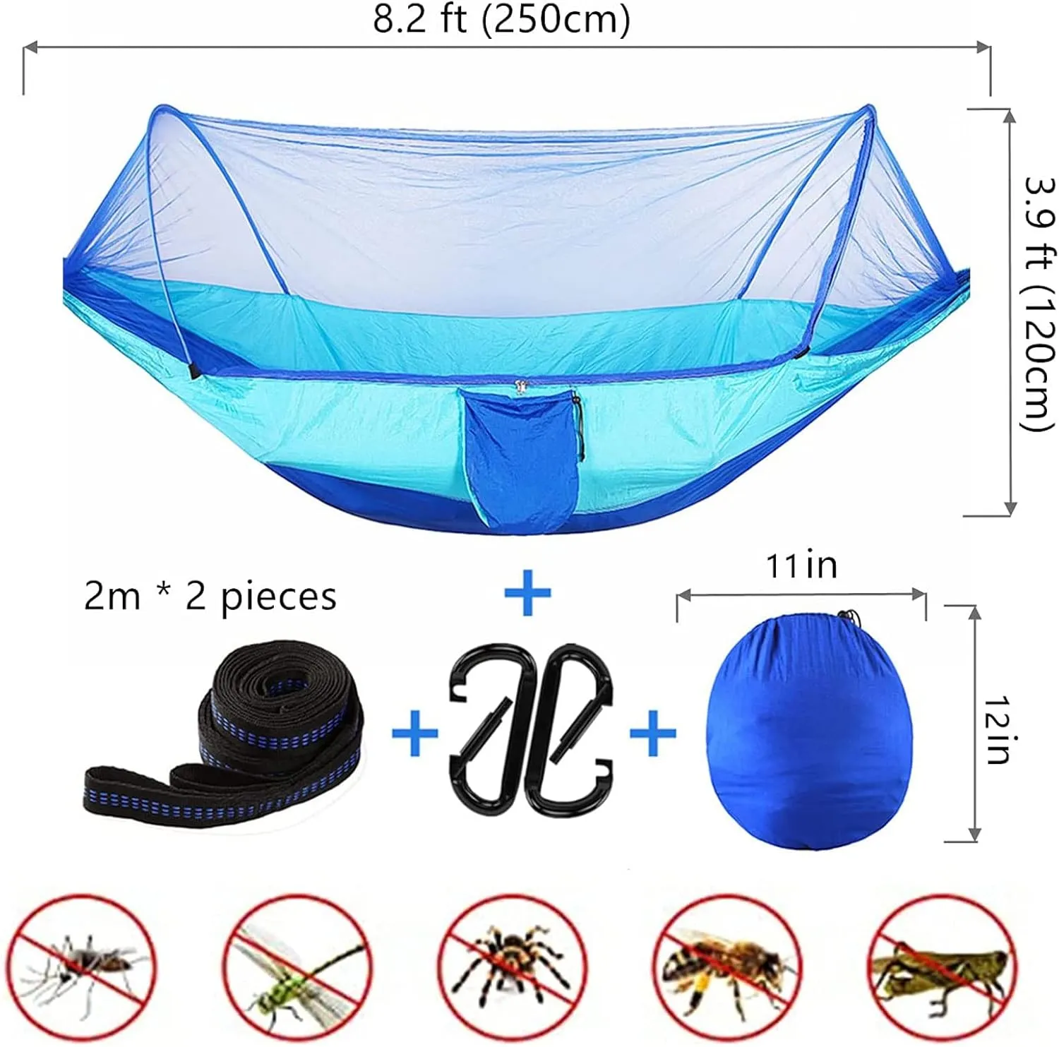 HUHJYUGE Camping Hammock with Mosquito Net, Hammocks with Tree Straps Carabiners, Automatic Quick Open Outdoor Portable Hammock, Nylon Parachute Material Hammocks (C)