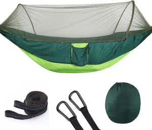 HUHJYUGE Camping Hammock with Mosquito Net, Hammocks with Tree Straps Carabiners, Automatic Quick Open Outdoor Portable Hammock, Nylon Parachute Material Hammocks (C)