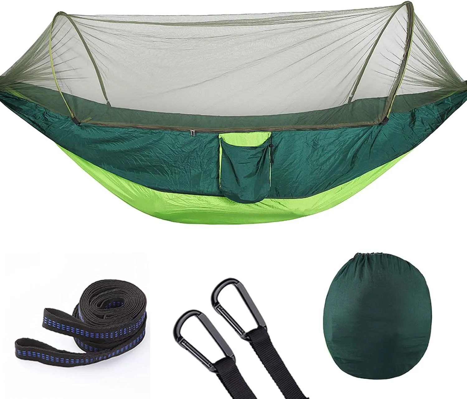 HUHJYUGE Camping Hammock with Mosquito Net, Hammocks with Tree Straps Carabiners, Automatic Quick Open Outdoor Portable Hammock, Nylon Parachute Material Hammocks (C)