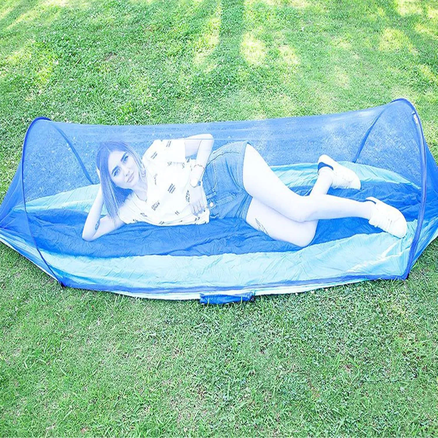 HUHJYUGE Camping Hammock with Mosquito Net, Hammocks with Tree Straps Carabiners, Automatic Quick Open Outdoor Portable Hammock, Nylon Parachute Material Hammocks (C)