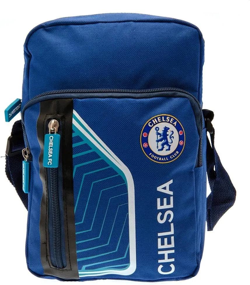 Hy-Pro Official Licensed Chelsea F.C. Shoulder Bag - Compact Side Bag with 2 Zip Pockets & Adjustable Strap, Breathable Airmesh, Blue Chelsea Soccer Club Colors with Team Crest