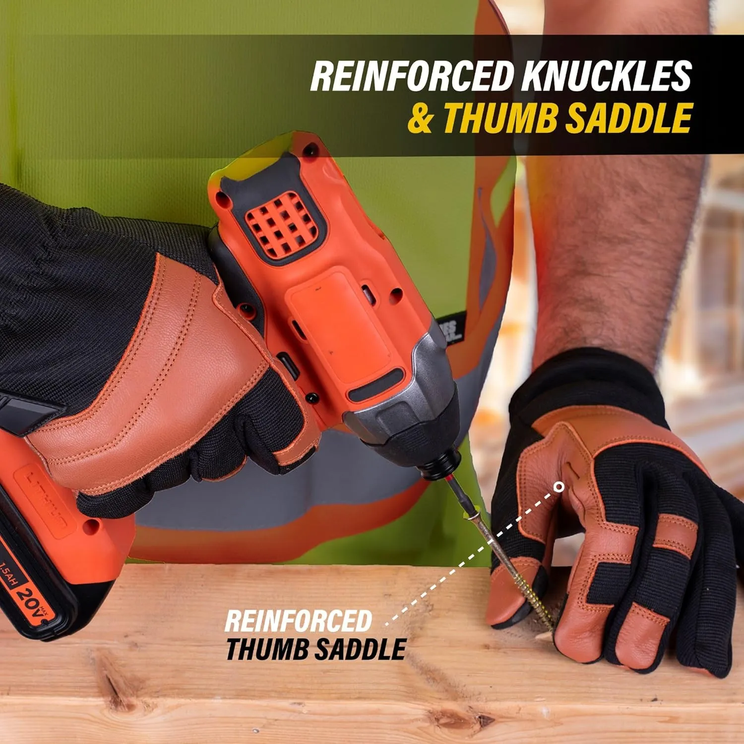 Hybrid Leather Performance Gloves, Water-Treated Goatskin Palm, Touchscreen-Compatible