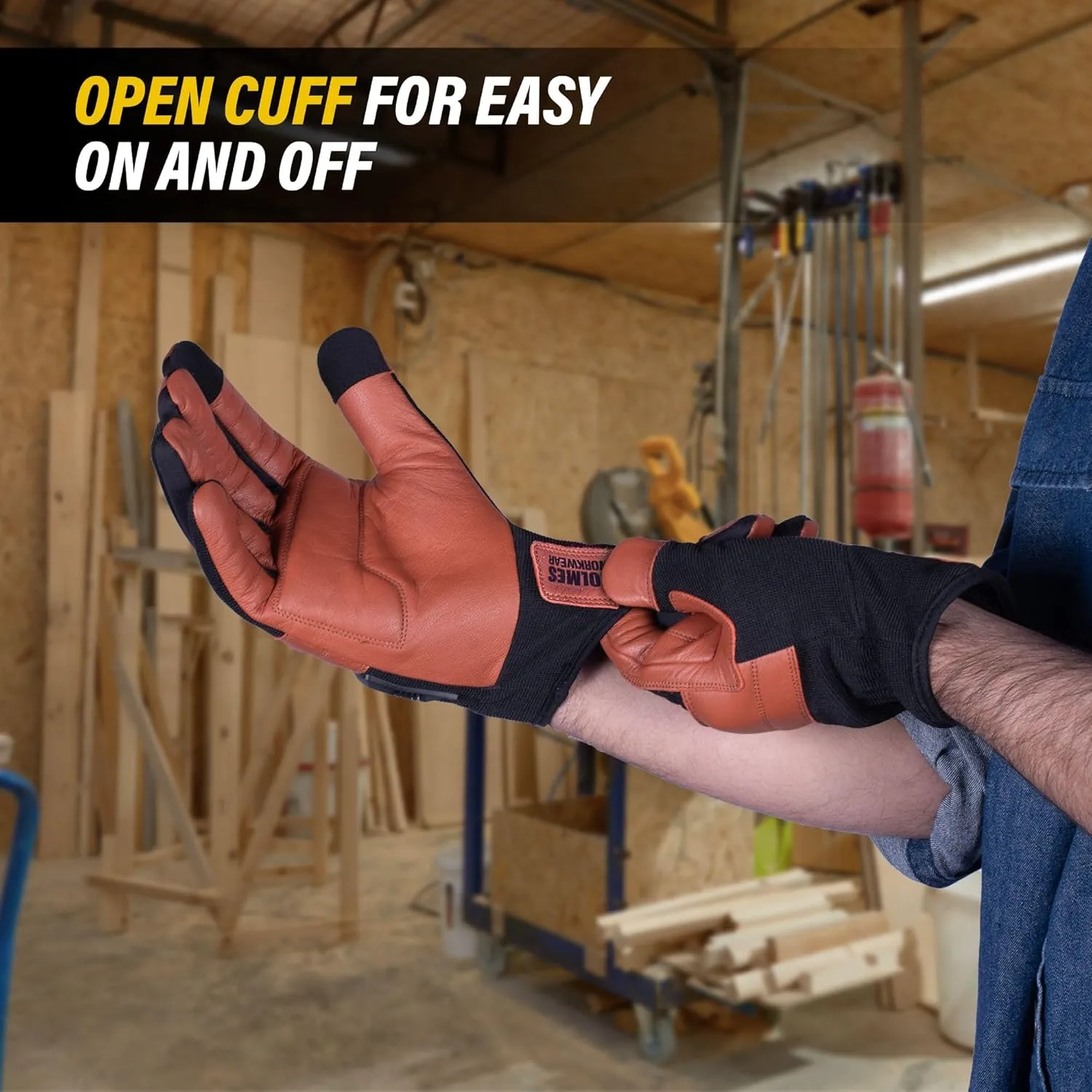 Hybrid Leather Performance Gloves, Water-Treated Goatskin Palm, Touchscreen-Compatible