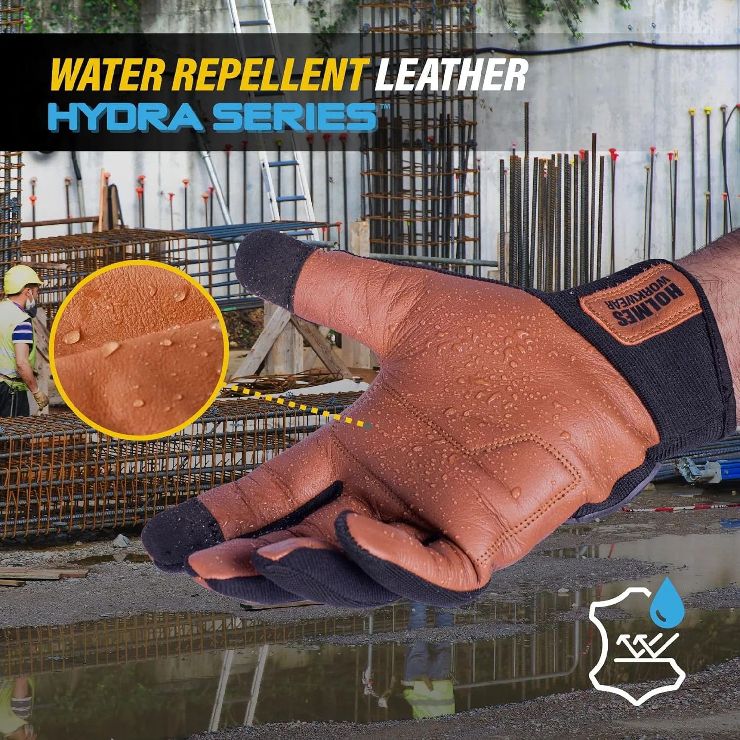 Hybrid Leather Performance Gloves, Water-Treated Goatskin Palm, Touchscreen-Compatible