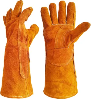 HYMNORQ Hymnorq16 Inches Welding Gloves 1 Pair, with Fire Heat Resistant Lined Cowhide Leather, Fireproof Stitching and Protective Strips, Unisex for Welders Fireplace BBQ Gardening Animal Training